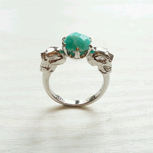 STERLING SILVER 'DEATH BECOMES HER' AMAZONITE SKULL RING