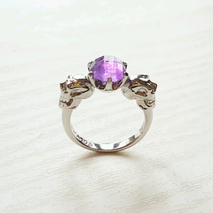 STERLING SILVER 'DEATH BECOMES HER' AMETHYST SKULL RING