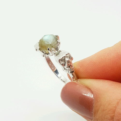 STERLING SILVER 'DEATH BECOMES HER' LABRADORITE SKULL RING