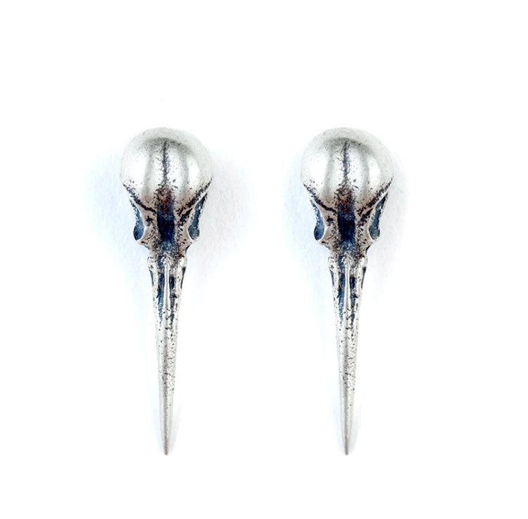 STERLING SILVER BIRD SKULL EARRINGS