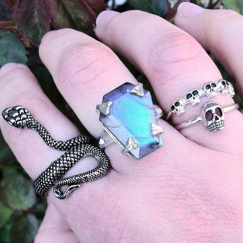 STERLING SILVER LABRADORITE COFFIN RING