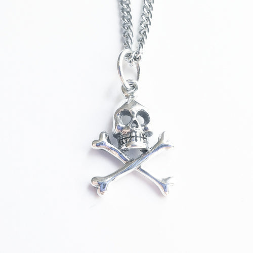 STERLING SILVER SKULL AND CROSS BONES NECKLACE