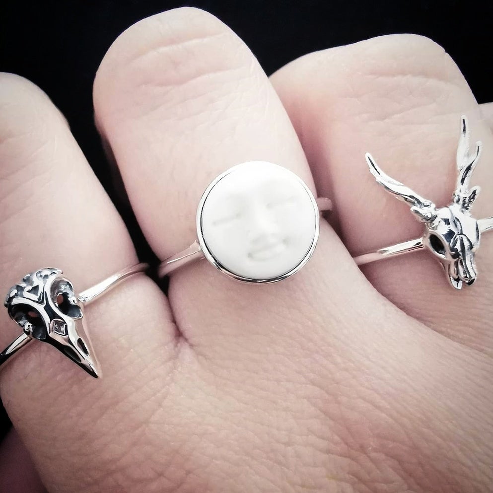 STERLING SILVER MOON FACE RING