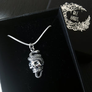 STERLING SILVER SKULL & SNAKE NECKLACE