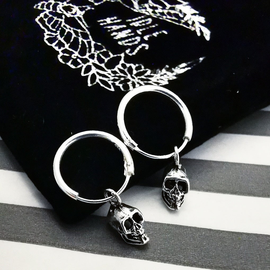 STERLING SILVER DAINTY SKULL HOOPS