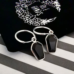 STERLING SILVER BLACK ONYX COFFIN HOOPS