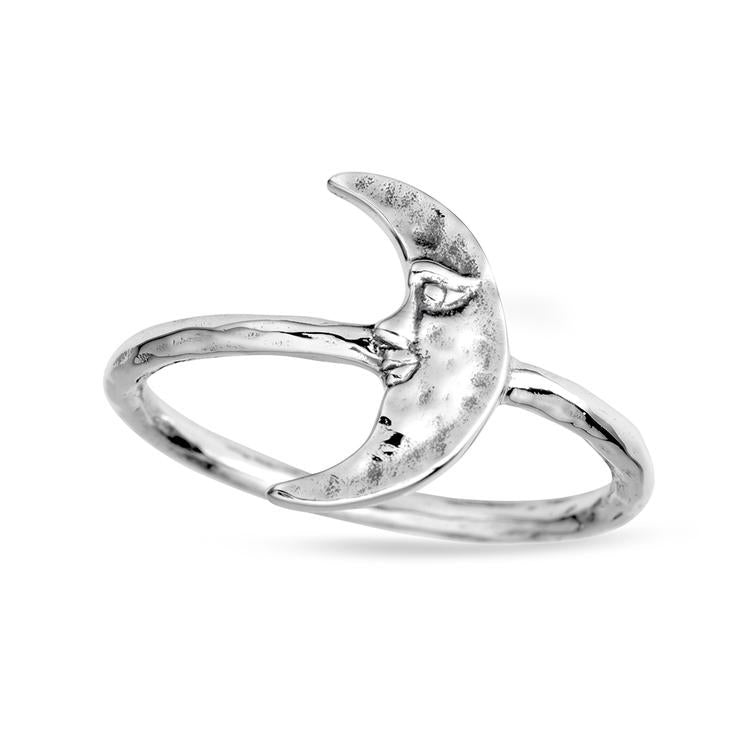 STERLING SILVER CRESCENT MOONFACE RING
