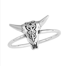 Load image into Gallery viewer, STERLING SILVER BULL SKULL RING