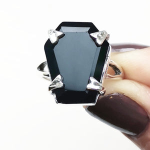 STERLING SILVER BLACK ONYX COFFIN RING