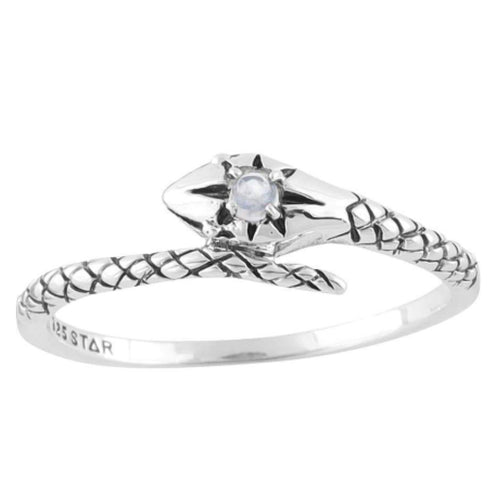 STERLING SILVER DIVINE SERPENT RAINBOW MOONSTONE RING