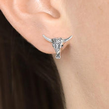 Load image into Gallery viewer, STERLING SILVER BULL SKULL STUDS
