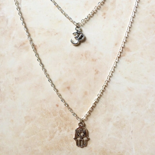 HAMSA & OM DOUBLE NECKLACE