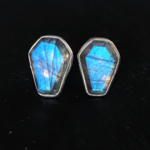 STERLING SILVER LABRADORITE COFFIN EARRINGS