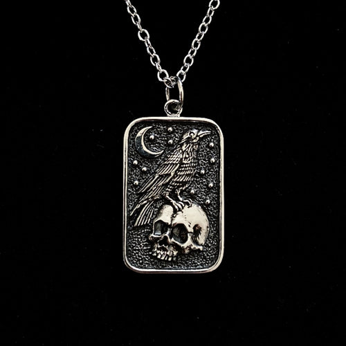 STERLING SILVER CROW AND SKULL NECKLACE