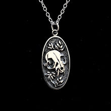 Load image into Gallery viewer, STERLING SILVER FLOWER AND CAT SKULL NECKLACE