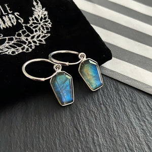 STERLING SILVER LABRADORITE COFFIN HOOPS