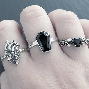 STERLING SILVER BLACK ONYX CASKET RING