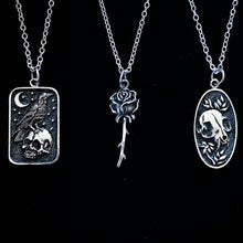 Load image into Gallery viewer, STERLING SILVER FLOWER AND CAT SKULL NECKLACE
